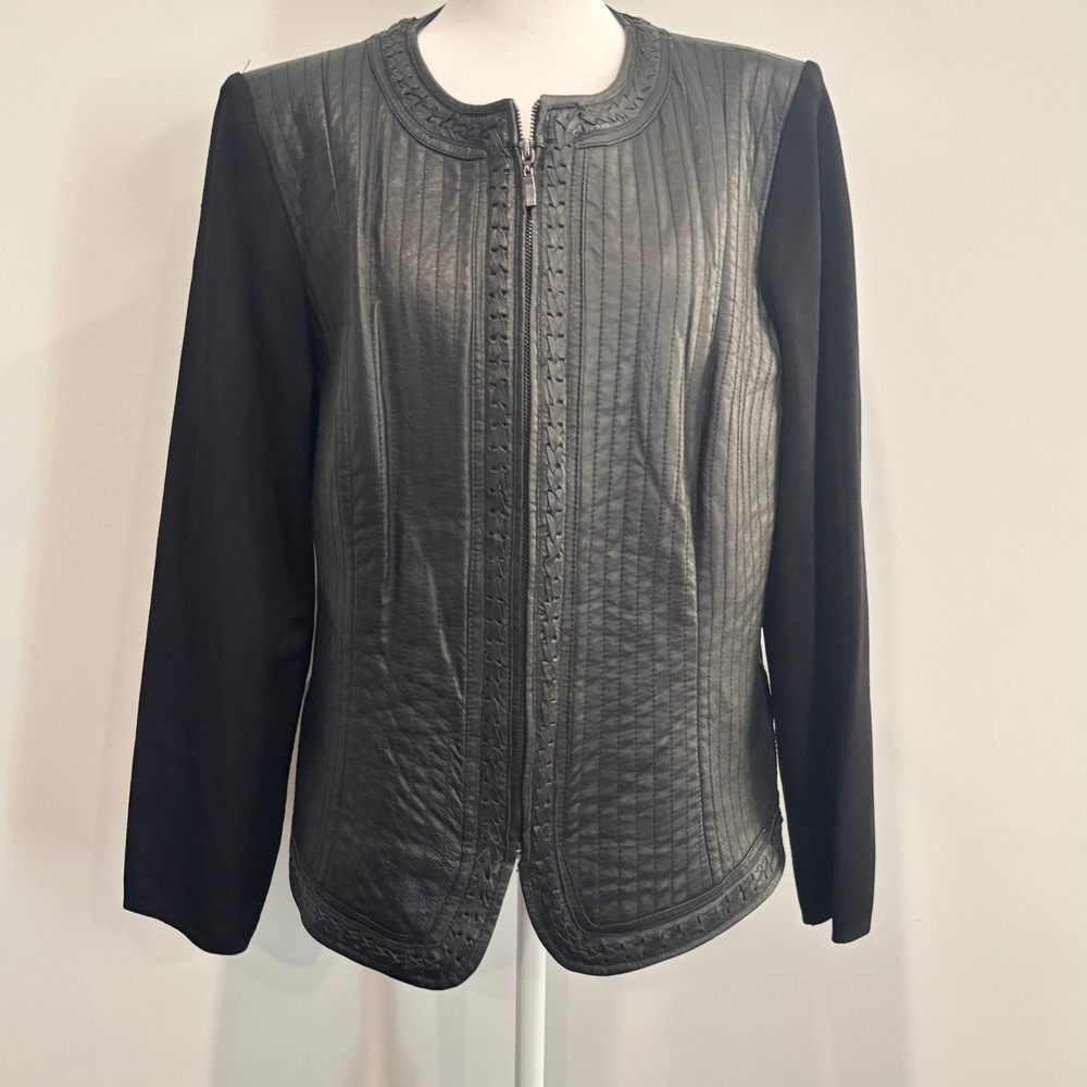 Vtg Nygard Collection Jacket Large Leather Mixed Media Biker Moto Goth 20618
